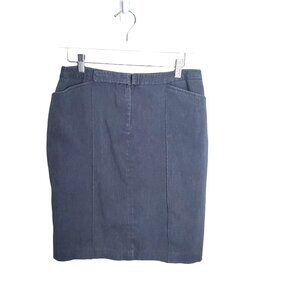 EXPRESS Womens‎ Skirt SZ 7/8 Stretch Charcoal Gray Belt Pockets Pencil Academia